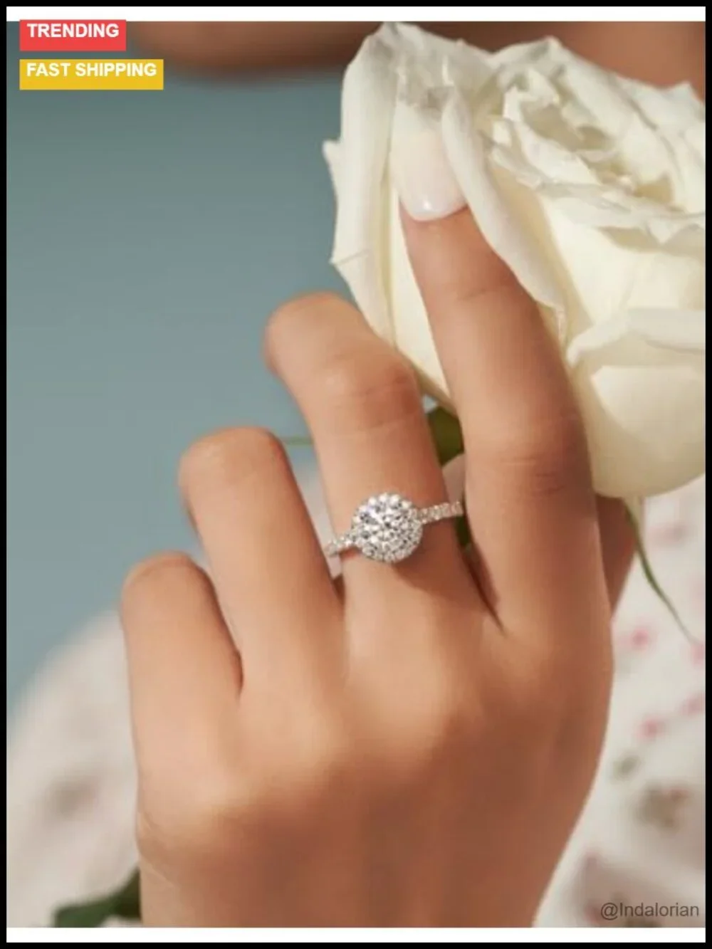1.64ct Moissanite Halo Engagement Ring Sterling Silver 18K White Gold Plated